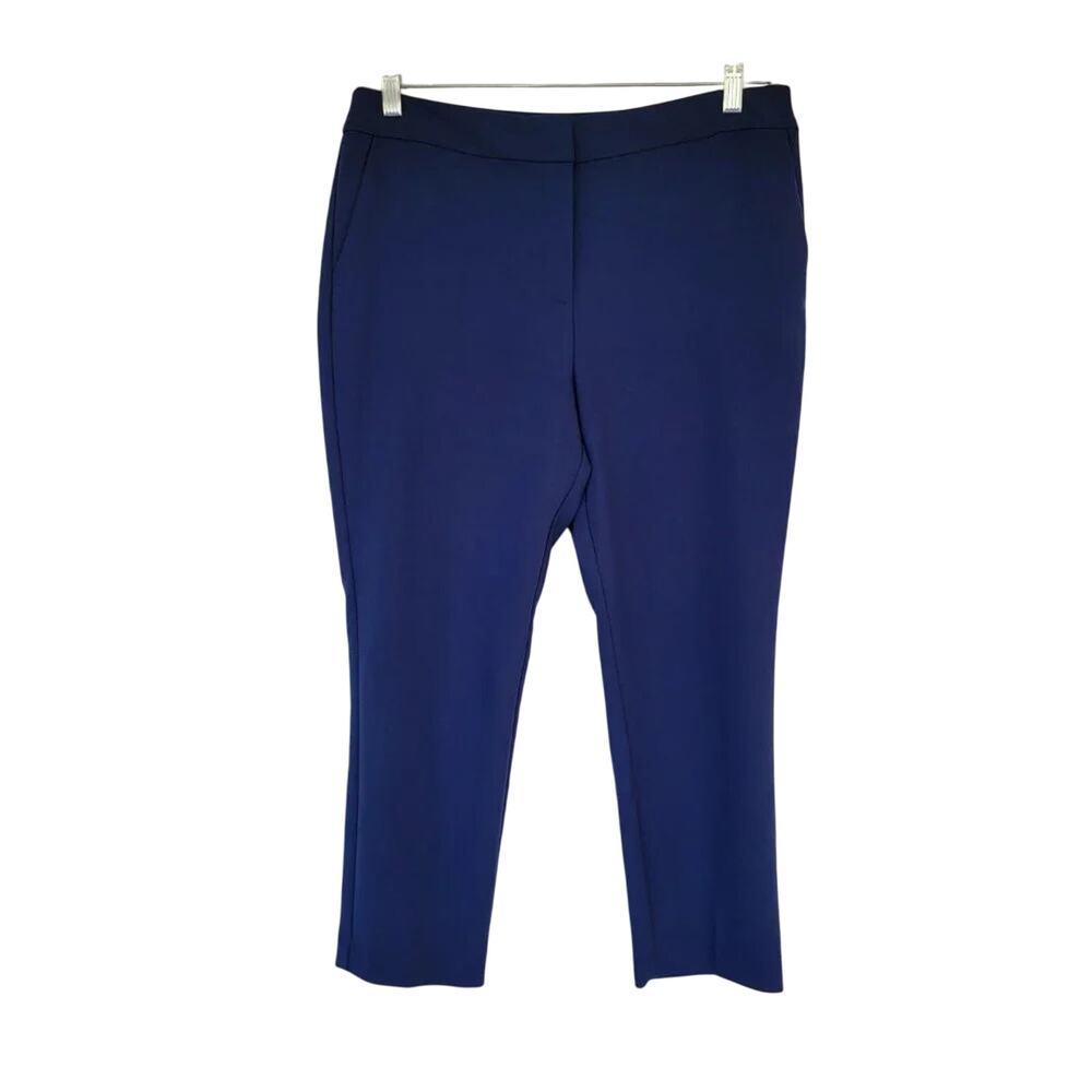 Chicos Black Label Cropped Ankle Pants Navy Blue Women Size M Lyocell Blend Work